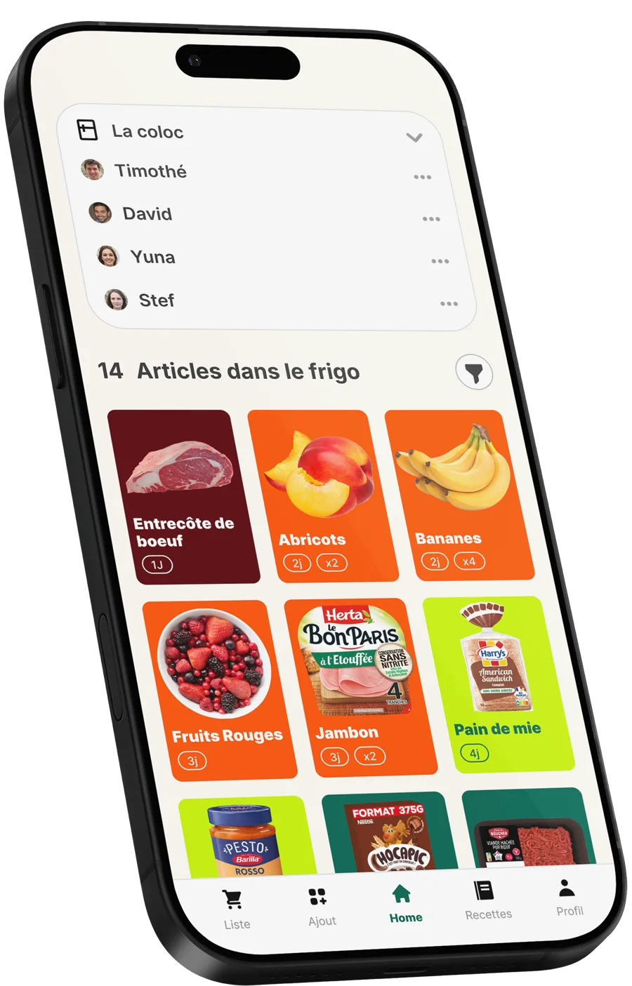 Le frigo partagé « La coloc » avec ses quatre membres